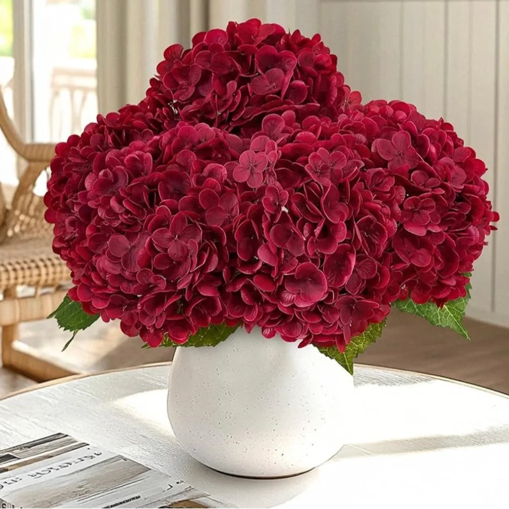 🌸NEW 5 Pieces Elegant Red Hydrangea Red Burgundy (Without Base).